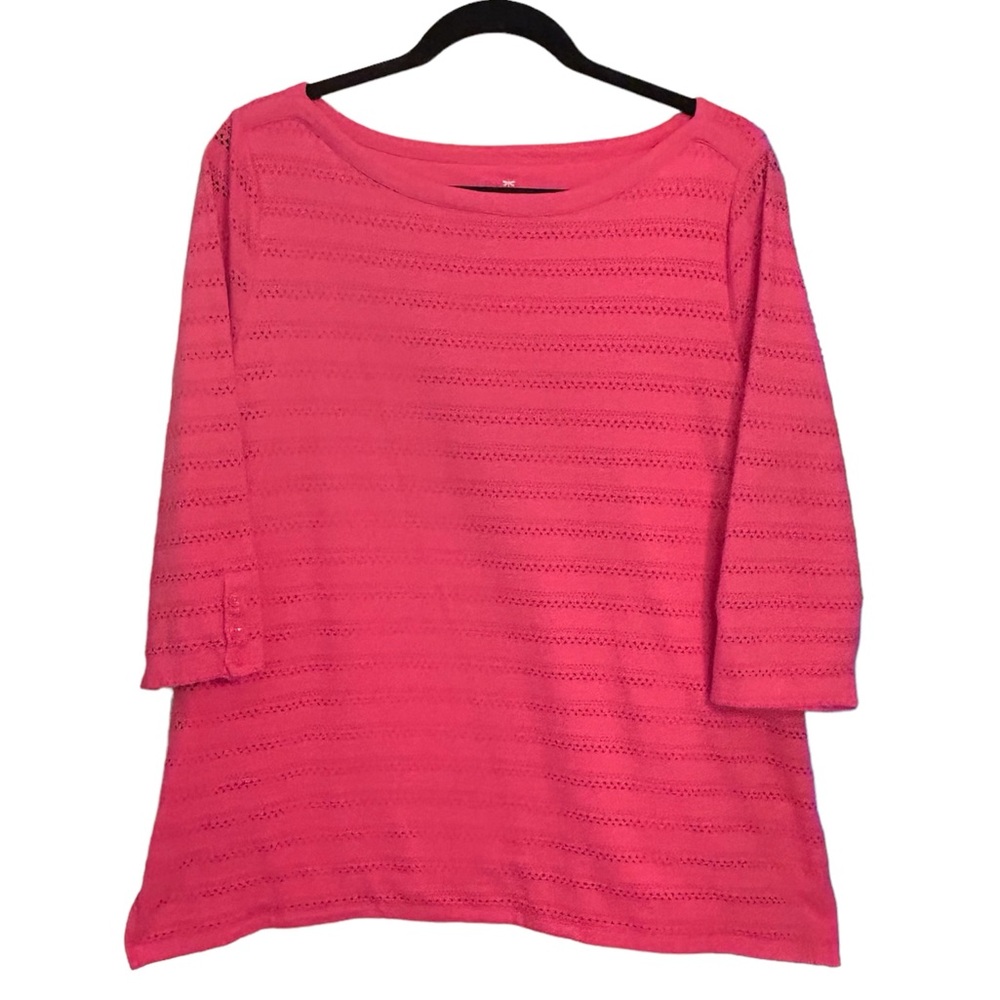Talbots Azalea Jacquard 3/4 Sleeve Bateau Neck Tee with Button Sleeves Size 0X